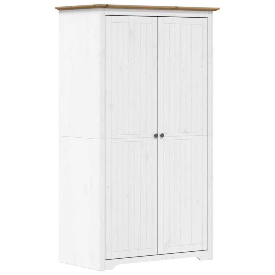 Garde-robe BODO blanc marron 101x52x176,5 cm bois massif de pin - Photo n°1