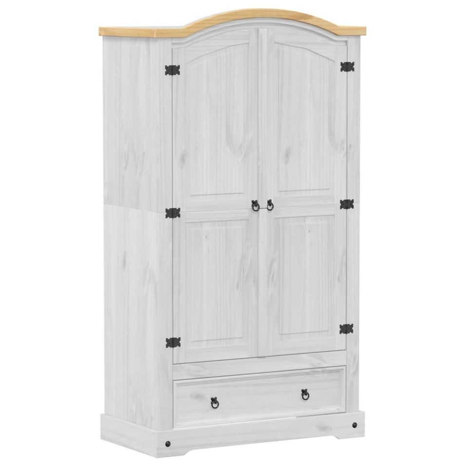 Garde-robe Corona blanc 102x52x186 cm bois de pin massif - Photo n°1