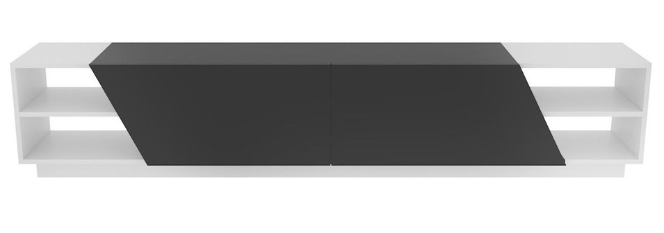 Grand banc TV 2 portes 2 étagères bois blanc et gris foncé Doreza 240 cm - Photo n°1