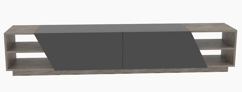 Grand banc TV 2 portes 2 étagères bois gris foncé et marron Doreza 240 cm - Photo n°1