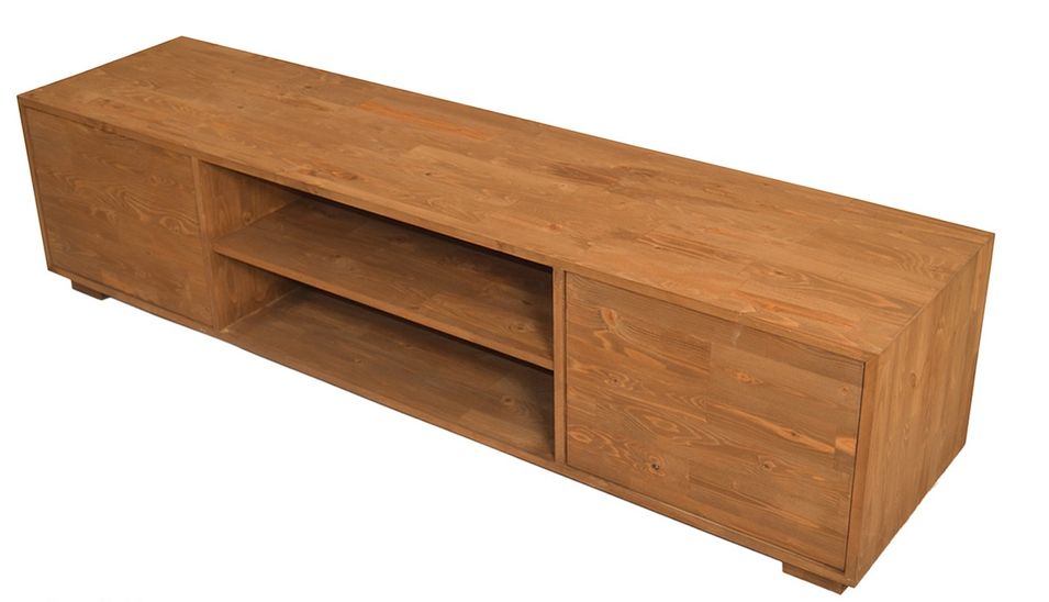 Grand banc TV bois massif de Pin miel vernis mat Kirel 220 cm - Photo n°1