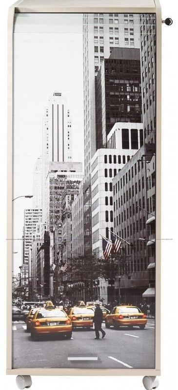 Grand caisson à rideau 3 tiroirs taupe imprimé taxi jauneOrga - Photo n°1