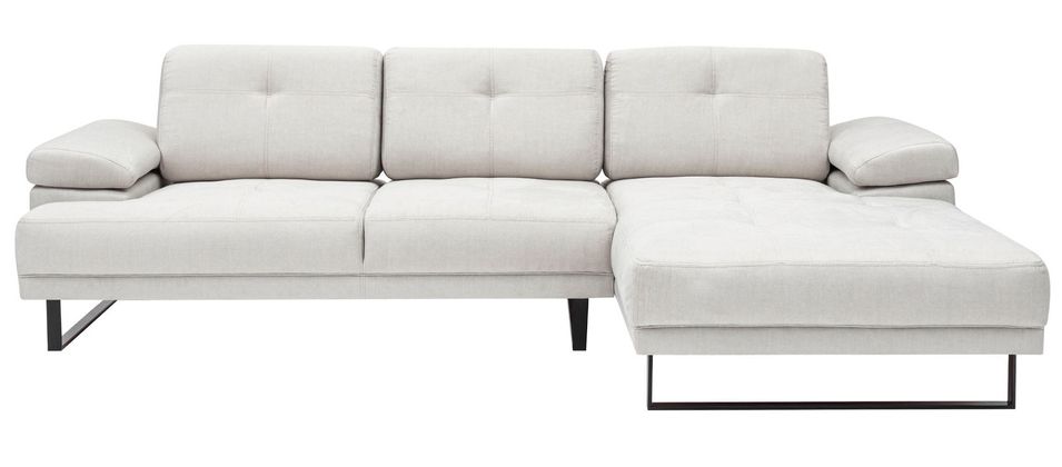 Grand canapé d'angle droit tissu beige clair et métal noir Kustone 314 cm - Photo n°1