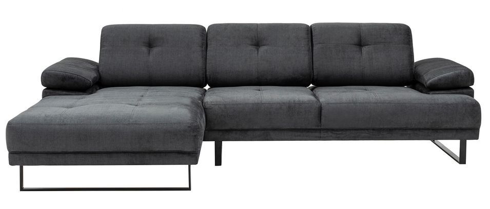 Grand canapé d'angle gauche moderne tissu doux anthracite pieds métal noir Kustone 314 cm 314 cm - Photo n°1