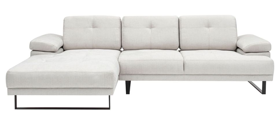 Grand canapé d'angle gauche tissu beige clair et métal noir Kustone 314 cm - Photo n°1