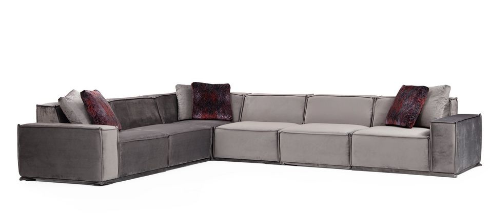 Grand canapé d'angle modulable velours gris Kego L 388 x P 300 cm - Photo n°1