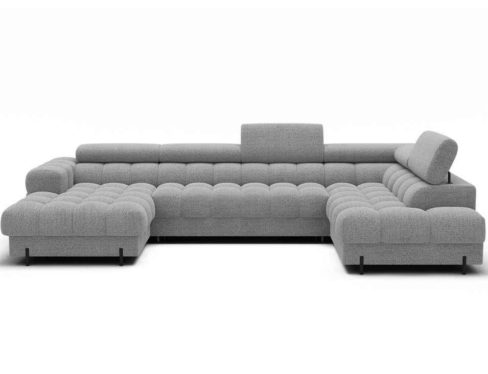 Grand canapé panoramique avec têtières réglables tissu FUZIAN – Fonction lit - Photo n°1