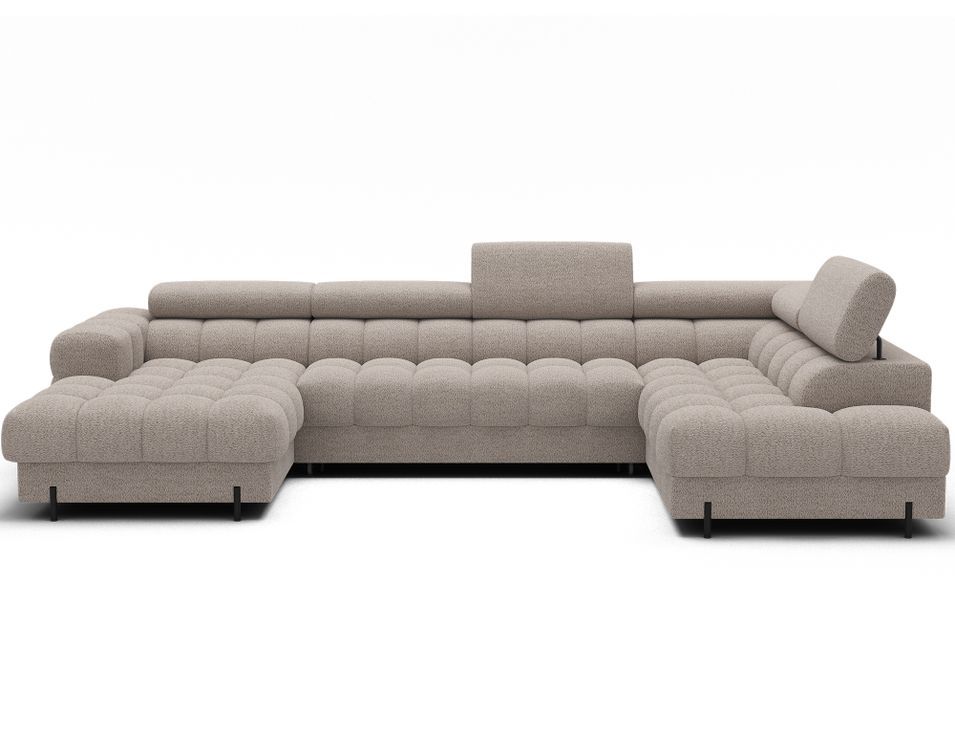 Grand canapé panoramique avec têtières réglables tissu FUZIAN – Fonction lit - Photo n°1