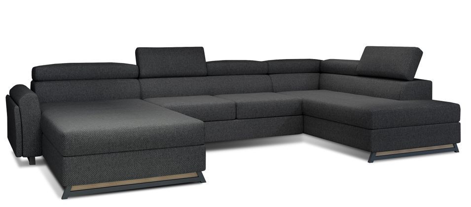 Grand canapé panoramique convertible tissu anthracite avec coffre Konba 370 cm - Photo n°1