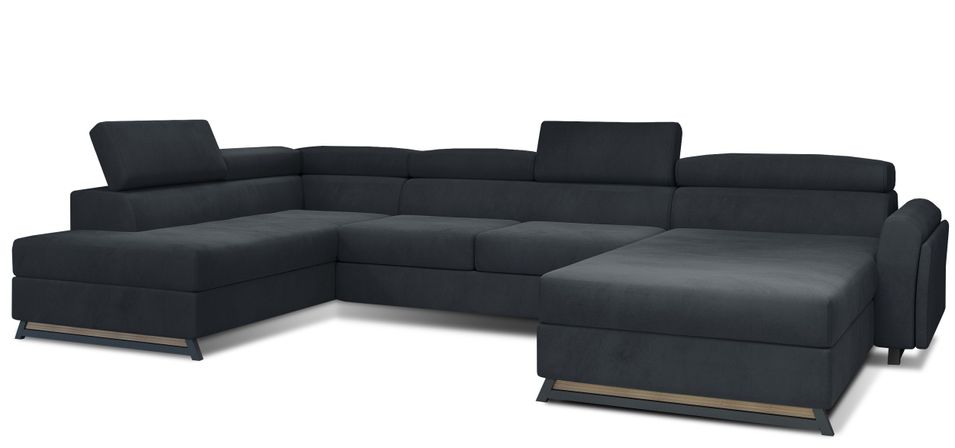 Grand canapé panoramique convertible velours anthracite avec coffre Konba 370 cm - Photo n°1