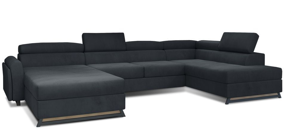 Grand canapé panoramique convertible velours anthracite avec coffre Konba 370 cm - Photo n°1