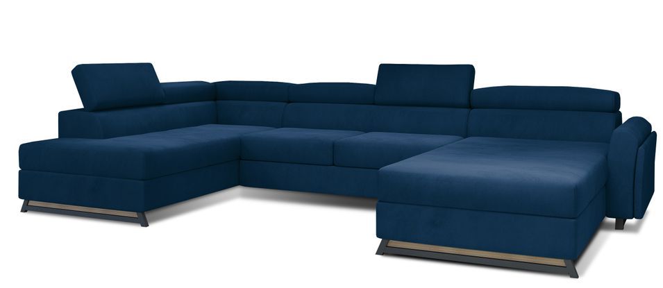 Grand canapé panoramique convertible velours bleu pétrole avec coffre Konba 370 cm - Photo n°1