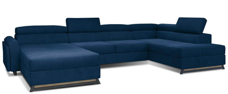 Grand canapé panoramique convertible velours bleu pétrole avec coffre Konba 370 cm - Photo n°1