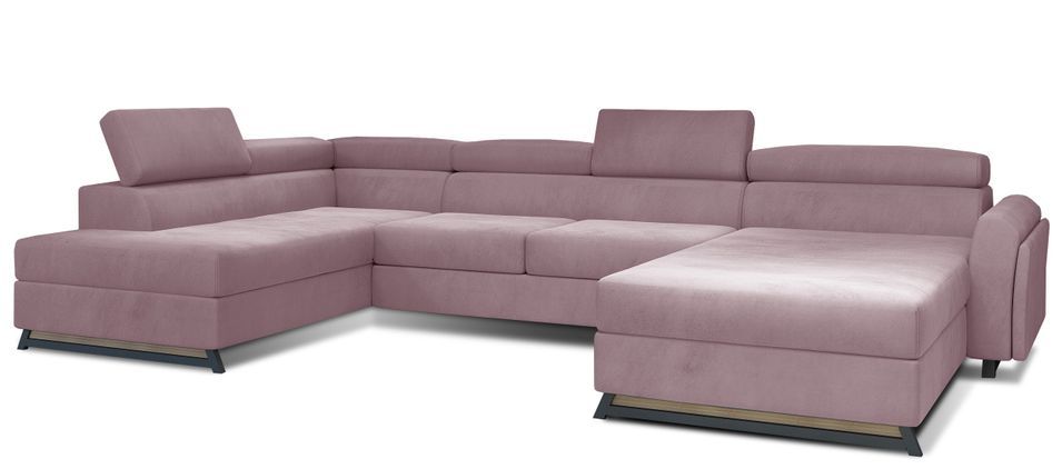 Grand canapé panoramique convertible velours rose avec coffre Konba 370 cm - Photo n°1