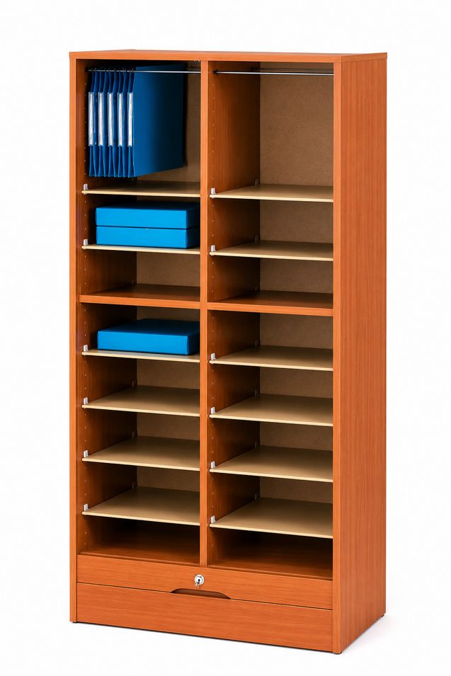 Grand classeur à rideau OFFICE 140 cm – Armoire de bureau large avec double rangement dossiers suspendus - Photo n°1