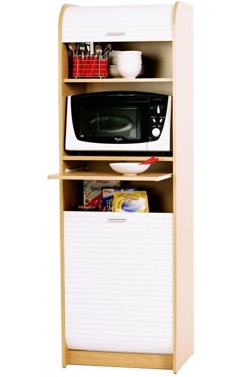 Grand meuble colonne de cuisine micro onde bois clair et blanc Nantes - Photo n°1