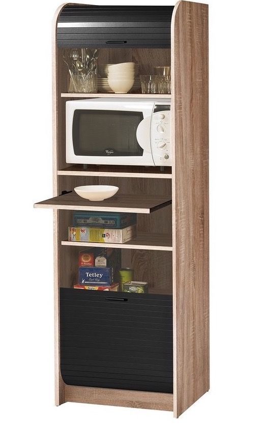 Grand meuble colonne de cuisine micro onde bois clair et noir Nantes - Photo n°1