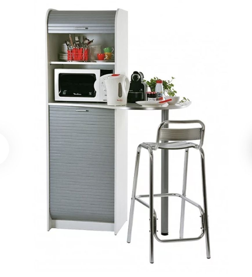 Grand meuble micro onde + table fixe gris et blanc Nantes - Photo n°1