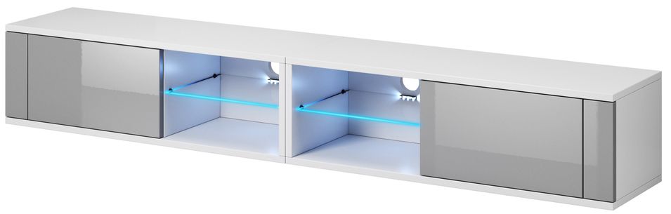 Grand meuble TV à Led 2 portes blanc mat et gris laqué Alka 200 cm - Photo n°1