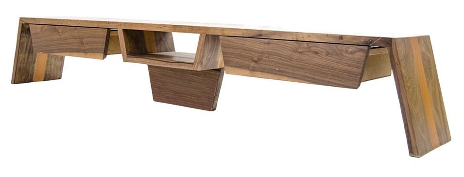 Grand meuble TV bois massif Noyer vernis mat Koupa 280 cm - Photo n°1