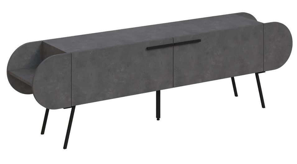 Grand meuble TV moderne anthracite et pieds métal noir avec 2 portes battantes Kiro 195 cm - Photo n°1