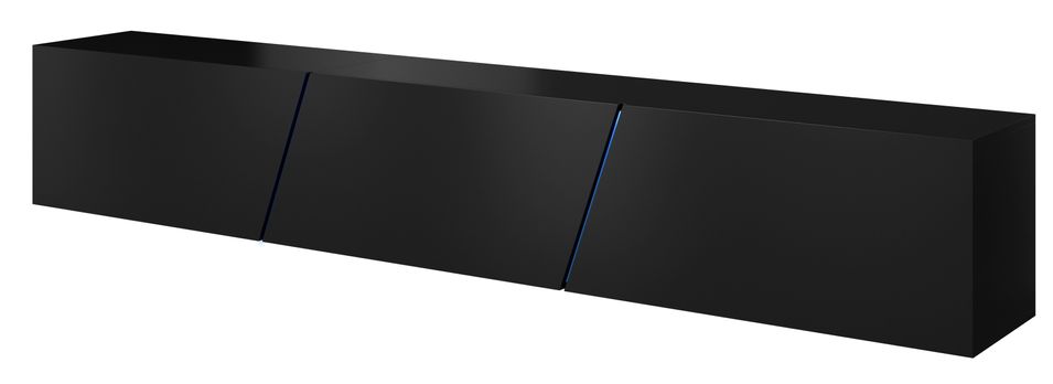 Grand meuble TV sur pied ou mural 3 portes avec Led noir mat et noir brillant Prago 240 cm - Photo n°1