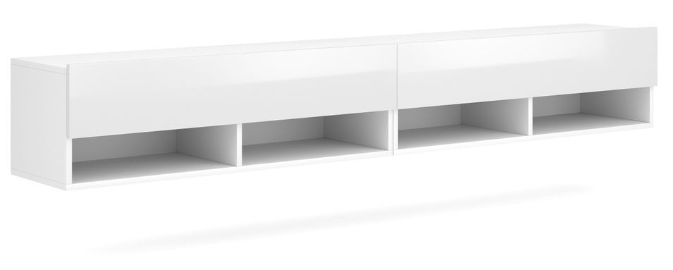 Grand meuble TV suspendu 2 portes bois blanc Kestane 280 cm - Photo n°1
