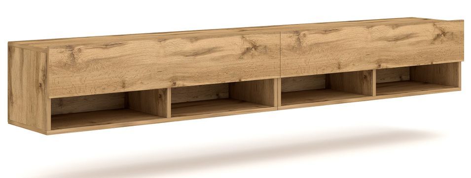 Grand meuble TV suspendu 2 portes bois clair Kestane 280 cm - Photo n°1