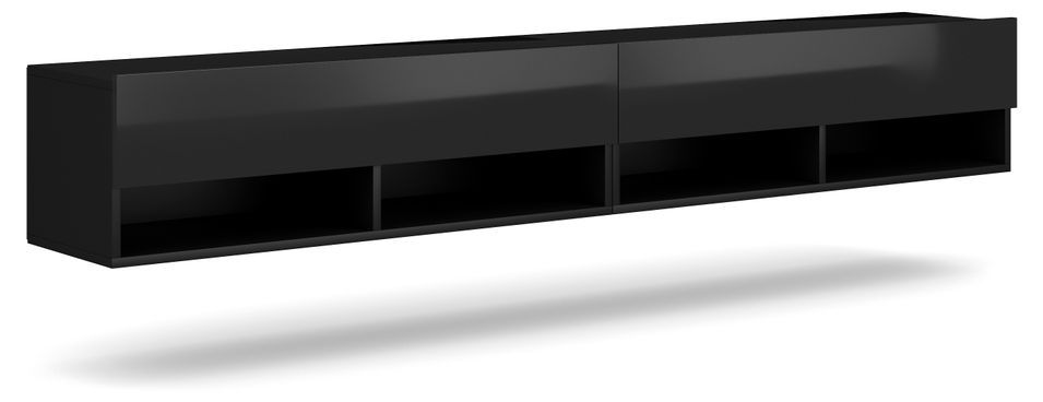 Grand meuble TV suspendu 2 portes bois noir Kestane 200 cm - Photo n°1