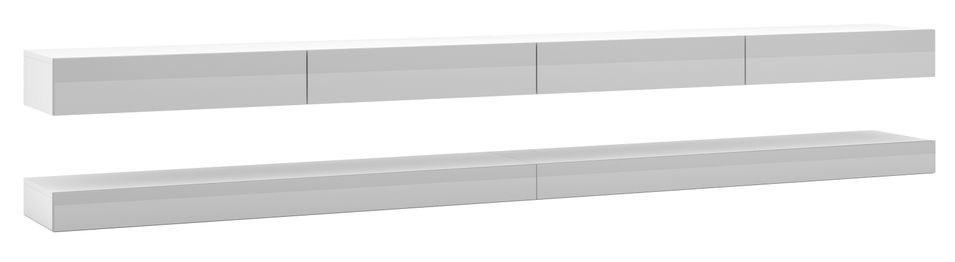 Grand meuble TV suspendu 4 tiroirs bois blanc mat et gris laqué Kapan 280 cm - Photo n°1