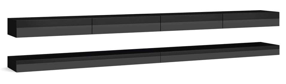 Grand meuble TV suspendu 4 tiroirs bois noir laqué Kapan 280 cm - Photo n°1