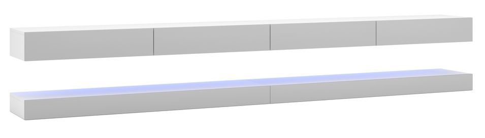 Grand meuble TV suspendu avec Led 4 tiroirs bois blanc mat et gris laqué Kapan 280 cm - Photo n°1