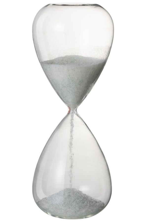 Grand sablier de décoration en verre et sable blanc ou paillettes argenté - Photo n°1