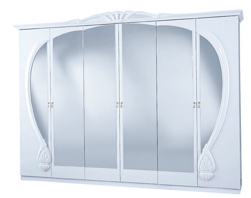 Grande armoire de chambre 6 portes battantes bois brillant blanc Gilda - Photo n°1