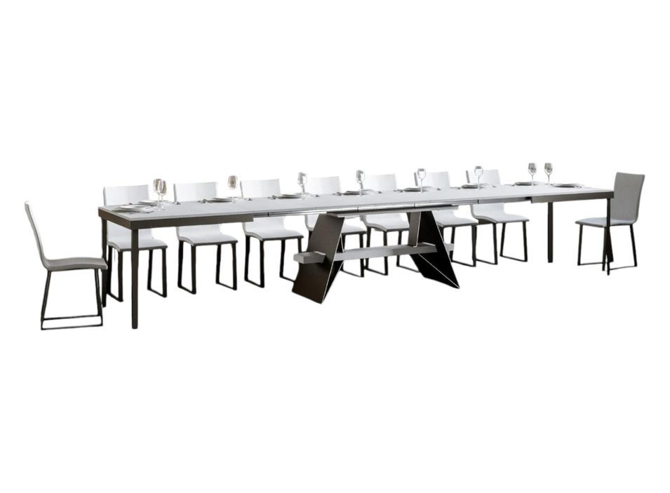 Grande table à rallonges 8 à 20 places bois blanc avec un cadre et des pieds acier gris foncé 180 à 440 cm Borys - Photo n°1