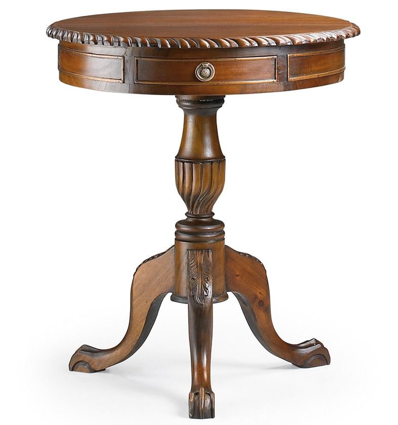 Guéridon en bois d'acajou marron 2 tiroirs Castle 60 cm - Photo n°1