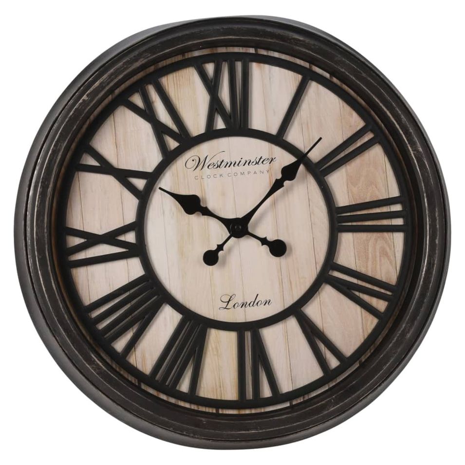 H&S Collection Horloge murale chiffres romains London noir et naturel - Photo n°1