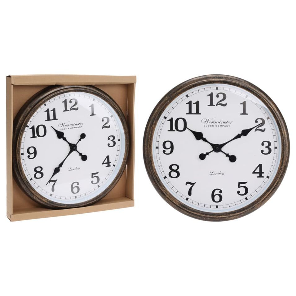 H&S Collection Horloge murale London blanc et marron - Photo n°1