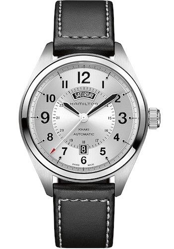 Hamilton Khaki Field Day Date Silver - Black Leather H70505753 - Photo n°1