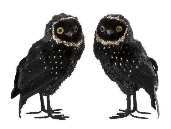 Hibou plumes noire et dorée Ysarg 10 cm - Lot de 2 - Photo n°1