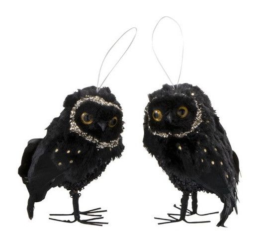 Hibou plumes noire et dorée Ysarg 9 cm - Lot de 2 - Photo n°1