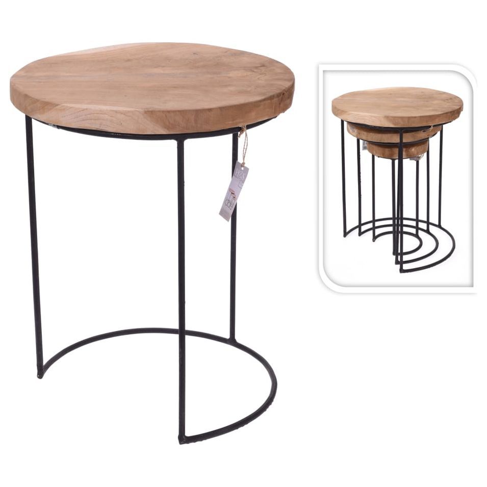 Home&Styling Ensemble de table d'appoint 3 pcs Teck et métal 2 - Photo n°1