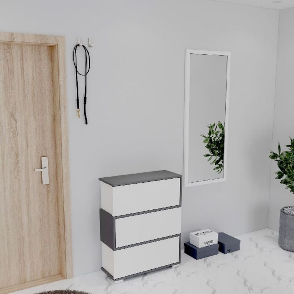 Homemania Armoire à chaussures Zigzag 75x30x95 cm Blanc et anthracite - Photo n°1