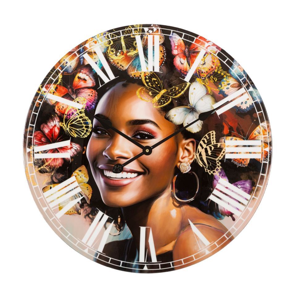 Horloge murale femme et papillons design artistique Kourt - Photo n°1