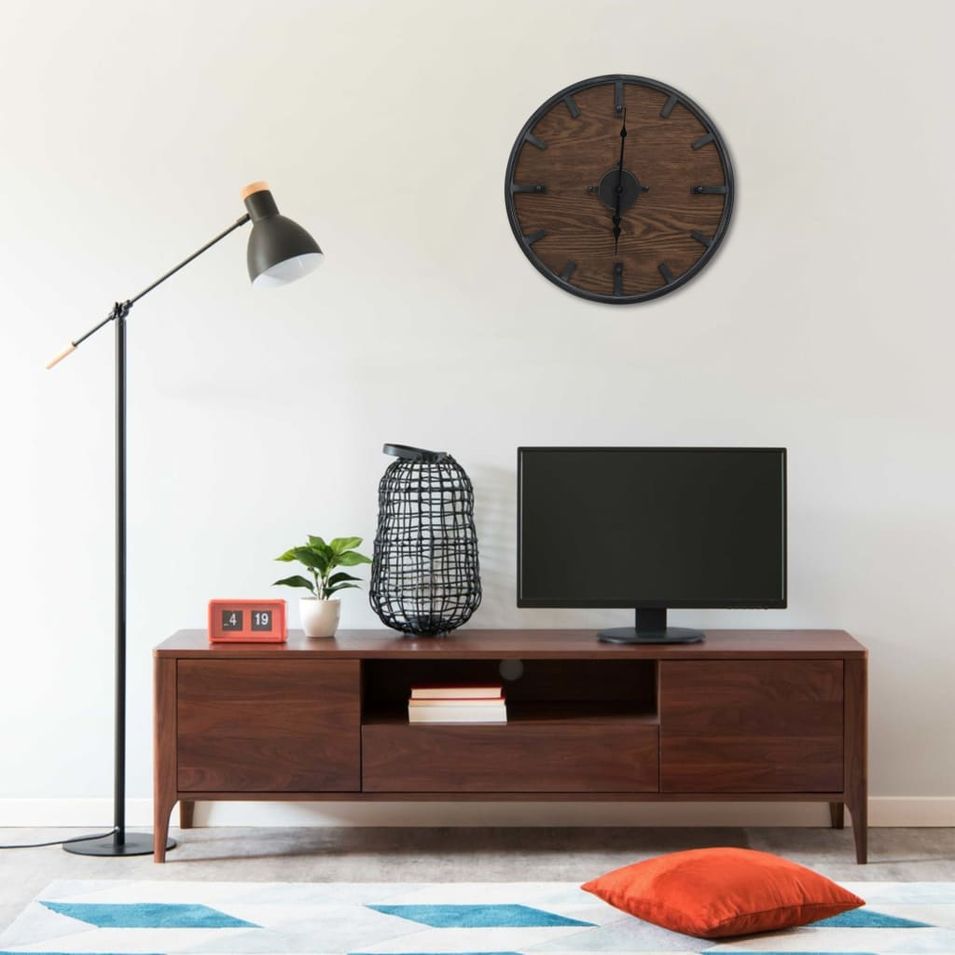 Horloge murale Marron et noir 45 cm Fer et MDF - Photo n°1