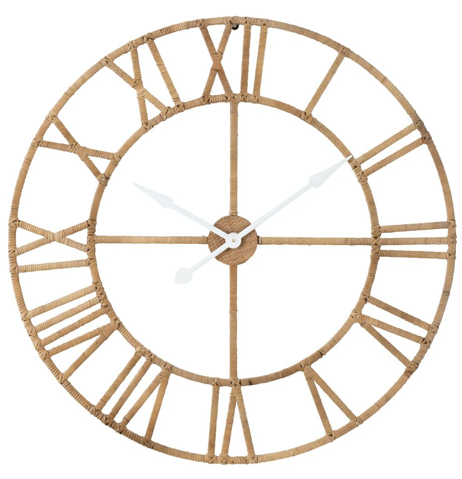Horloge murale Roman en rotin et métal - Finition naturelle élégante - Photo n°1