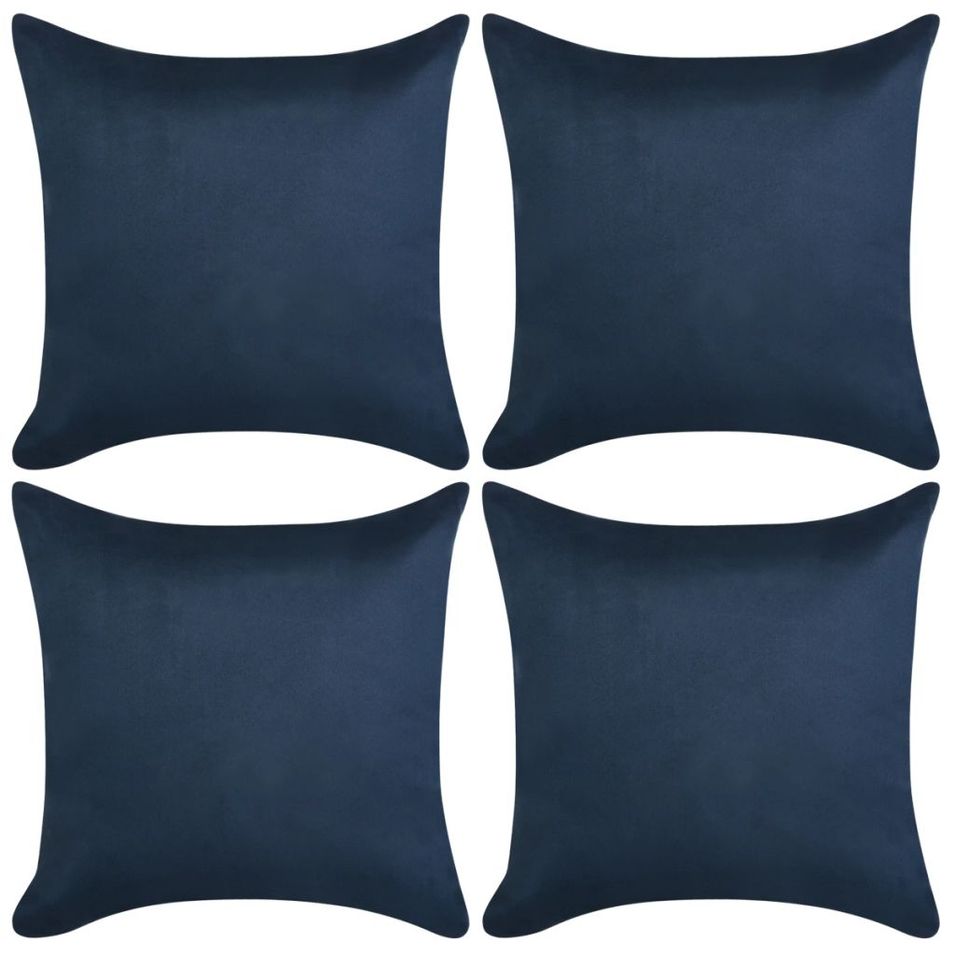 Housse de coussin 4 pcs 40x40cm Polyester Faux Daim Bleu marin - Photo n°1