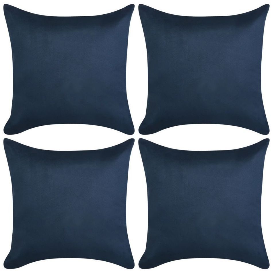 Housse de coussin 4 pcs 50x50cm Polyester Faux Daim Bleu marine - Photo n°1