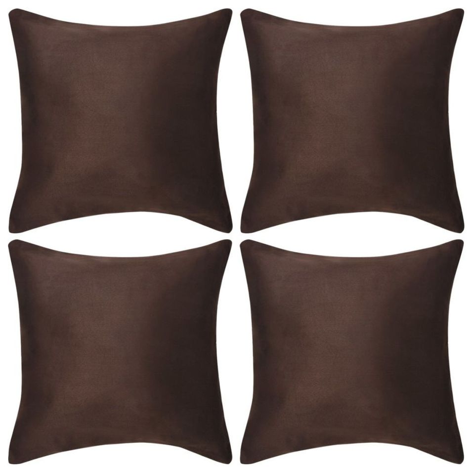 Housse de coussin 4 pcs 80 x 80 cm Polyester Faux Daim Marron - Photo n°1