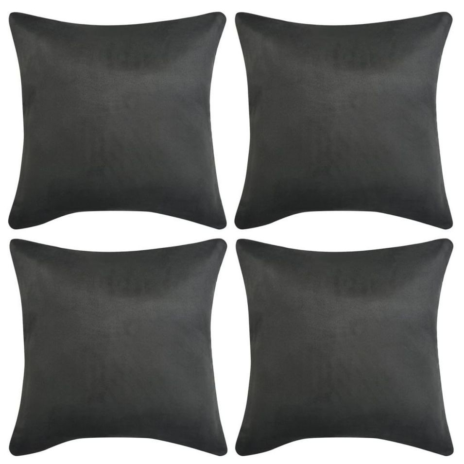 Housse de coussin 4 pcs 80x80 cm Polyester Faux Daim Anthracite - Photo n°1